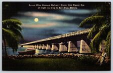 Postcard 7 Miles Oversea Highway Bridge From Pigeon Key At Night, Key West FL picture