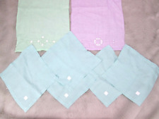 Vintage Linen Hand Kitchen Towel Napkin Lot Linen Openwork Applique Square Blue picture