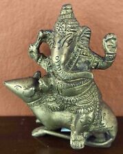 Seated Lord Ganesha Antique Brass Statue 3.25