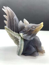 TOP Natural Geode Agate Quartz Carved Nine-tailed fox Skull Crystal Reiki Decor picture