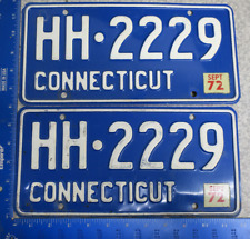 Connecticut License Plate Tag 1972 72  HH-2229 Pair Set CT picture
