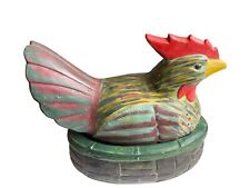 Vintage Rooster Statue Hand Carved And Painted Wood Figure Hen Chicken picture