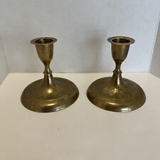 Set Of 2 Vintage Brass Candlestick Holders - Made In India #141 3 1/2” Tall picture