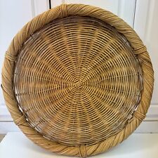 Lg French Country Wicker Serving Tray Basket Honey Willow Splint 27” Catering picture