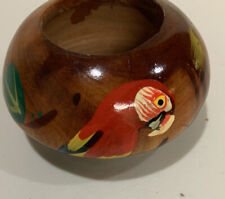 Beautiful 2”x 3.5” Hand Painted Red Macaw Parrot Collectible Tropical Wood Bowl picture