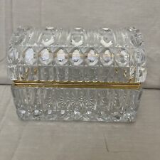 ❤️VTG CRYSTAL/GLASS CASKET STYLE JEWELRY TRINKET BOX 5-1/2” X 7-1/2” BEAUTIFUL  picture