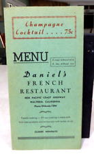 1940's Daniel's French Restaurant Menu Walteria CA Pacific Coast Highway picture