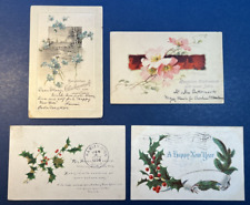 Mixture 4 New Year Antique Postcards, UND backs.  1 GLITTER.  1905-1906 era. picture