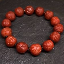 Natural Magic Tibetan Antique Old South Red Agate Buddha Head Carved Bracelet picture