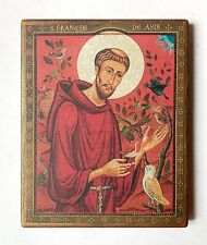Christian Catholic Icon St Francis of Assisi, Handmade, Wooden board, 18x14.5cm picture