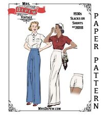 Wide Leg Trousers Vintage Sewing Pattern 1930s Slacks and Shorts 25-45