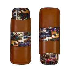Portable Durable Leather Case Holder 2 Tube Travel Brown Cigar Humidor Scissors picture