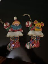 2 vintage Bucilla felt Christmas ornament jeweled needlecraft  toyland stockings picture
