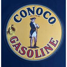 Vintage Conoco Gasoline Motor Oil Sign round Aluminum Metal shop Decor Art picture