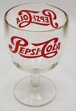 Vintage PEPSI COLA Glass Pedestal Goblet Thumbprint Schooner, Red Letter, 6