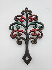 Vintage 1951 JZH Painted Cast Iron Footed Trivet Tree of Life picture