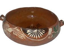 Mexican Red Clay Pottery Bowl With Handle Vintage 9” Serving Bowl picture