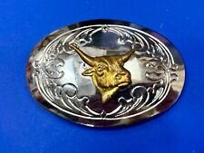 Cow Bull Longhorn Vintage Chambers brand two tone oval Belt Buckle picture