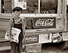 1938 GROCERY STORE & PAPER BOY Coca Cola Sign PHOTO  (199-J) picture