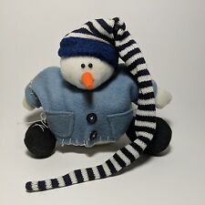 Plush Snowman Decor Blue Fleece Jacket W/ Blue striped Stocking Cap picture