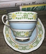Gladstone Vintage Teacup and Saucer Bone China RARE Blue Florals Gold picture