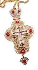 Pectoral Cross Red Zircons Crystallized Christian Priest Bishop Crucifix Pendant picture