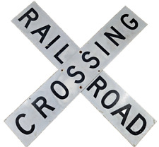 VINTAGE Aluminum Train Railroad Crossing Sign Locomotive Switch Engine Caboose picture