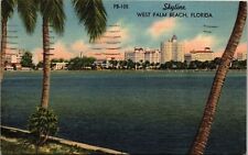 Skyline West Palm Beach FL Florida Sunset Palm Tree Linen Postcard PM Boynton picture