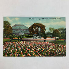 Postcard Illinois Chicago IL Lincoln Park Conservatory Fountain 1940s Linen picture