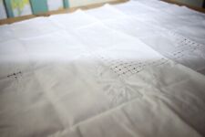 Stunning Vintage White Linen Hand Stitched Table Cloth/Rare Find/Traditional picture