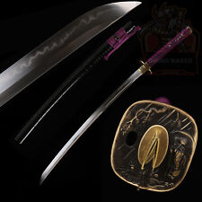 Purple Japanese Katana Sword T10 Steel Clay Tempered Unokubi Zukuri Real Hamon picture