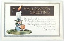Halloween Post Card Whitney Made Little Girl Candle & Jack O Lantern Undivided picture