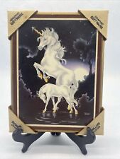 Vintage 80’s White Unicorn 9”x7” Wood Wall Art Signed Ferraro Graphic Giftware picture