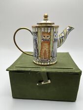 Vintage Empress Arts Metal Enamelware Cat Kitten Coffee Pot Tea Kettle Small  E1 picture