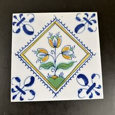 VTG Westraven Dutch Delft Polychrome Tile Tulips Hand Painted Stamp Holland 1661 picture
