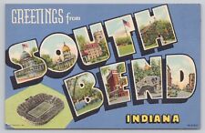 South Bend Indiana, Large Letter Greetings, Football Stadium, Vintage Postcard picture