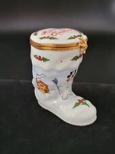Limoges France Peint Main Christmas Santa Boot Trinket Box picture