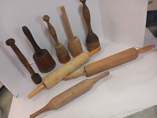 Lot of 8 Primitive Wood Kitchen Utensil Potato Mashers Mallets & Rolling Pins picture