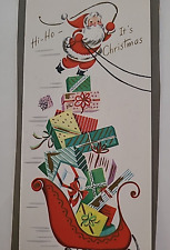 1957 Vtg SANTA on SLEIGH Full of Gifts HI HO It's CHRISTMAS Embossed Sample CARD picture