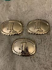 Lot of 3 Western Silvertone Belt Buckles - Cowboy Boot picture
