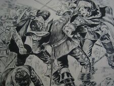 VINTAGE SIGNED  ' AT. DYBVIK '... MUSKETEER  Art  1940S .... 20'' X 19.5'' ..INK picture