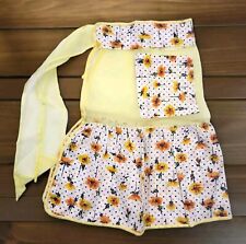 Vintage Apron Yellow Orange Floral Polka Dots Sheer Panels Pocket Skirt Tie Back picture