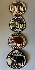 African Hand Carved Serengeti Calabash Four Gourd Wall Hanging Elephant Zebra picture