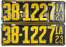 Vintage Iowa 1923 Old License Plate Set County 38 Man Cave Decor Collector picture