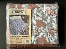 Vintage Owen Fashion Flower Print Blanket Made In USA Full/Twin NEW OLD STOCK picture