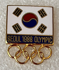 Vintage 1988 Olympic Games Seoul South Korea Flag Lapel Hat Souvenir Pin picture