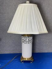 Vintage Lenox Table Lamp in Cream & Gold - Reticulated China and Brass Light picture