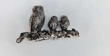Pewter Miniature Owl Family on Tree Branch 1 3/4” picture