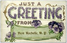 1911 NEW ROCHELLE NEW YORK FANCY GREETING POSTCARD PERIWINKLE FLAG CANCEL RARE  picture