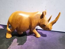 VTG Hand Carved Teak Wood Rhino Rhinoceros Sculpture Figurine Kenya Africa  picture
